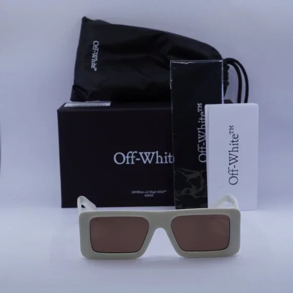 Off-White OERI140 TROY 0164 Rectangle Sunglasses – White/Brown display picture 1